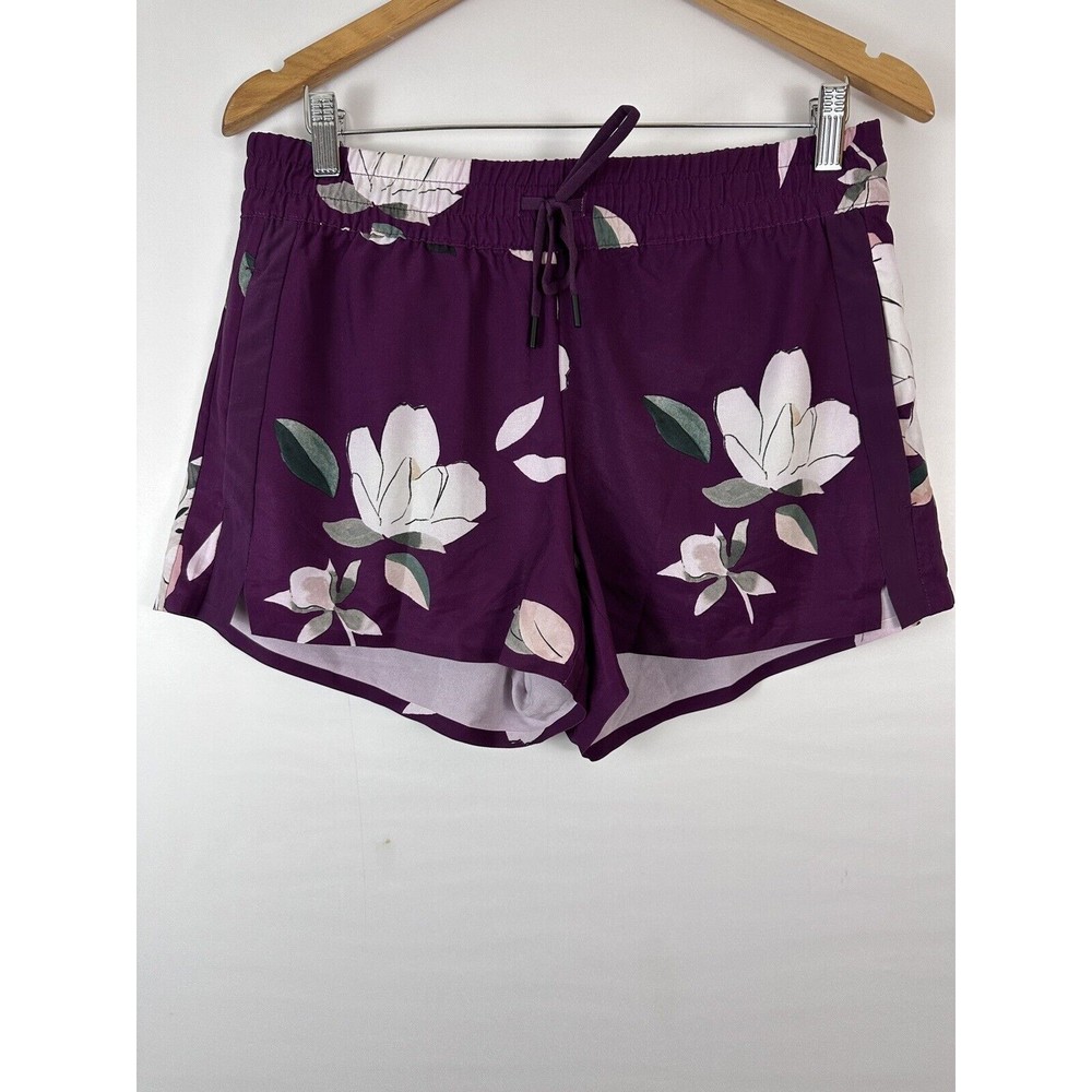 Athleta Baja Shorts Womens 8 Purple Floral Hawaiian Pockets Athletic High Waist